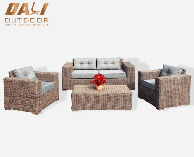 4-teiliges modernes Rattan-Sofa-Set aus Korbgeflecht für den Außenbereich, Garten, Terrasse, Gasfeuer