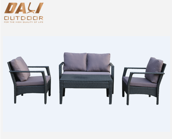 4-teiliges Gartensofa-Set aus PE-Rattan, 4-Sitzer-Set, Gartenmöbel, Sofa