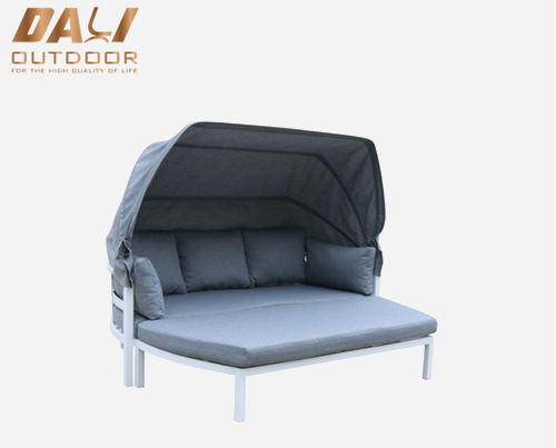 Meistverkaufte Outdoor-Möbel, Outdoor-Tagesbett mit Baldachin, Sonnenliege, Aluminium-Terrassenliege mit Fußhocker