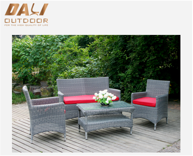 4-teiliges Rattan-Sofaset mit dünnen Füßen, Gartenmöbel, Terrassenset